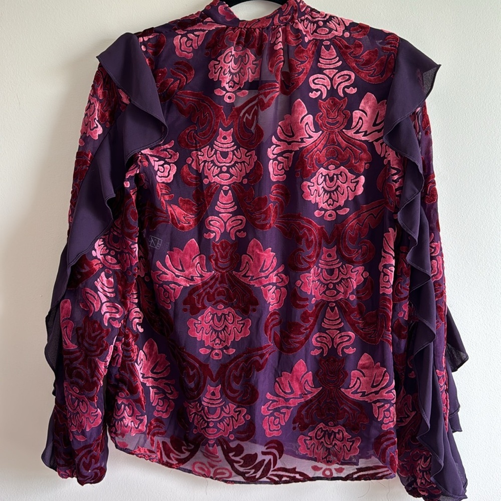 Monique Lhuililler Velvet Floral Blouse - Size XS - Picture 6 of 7